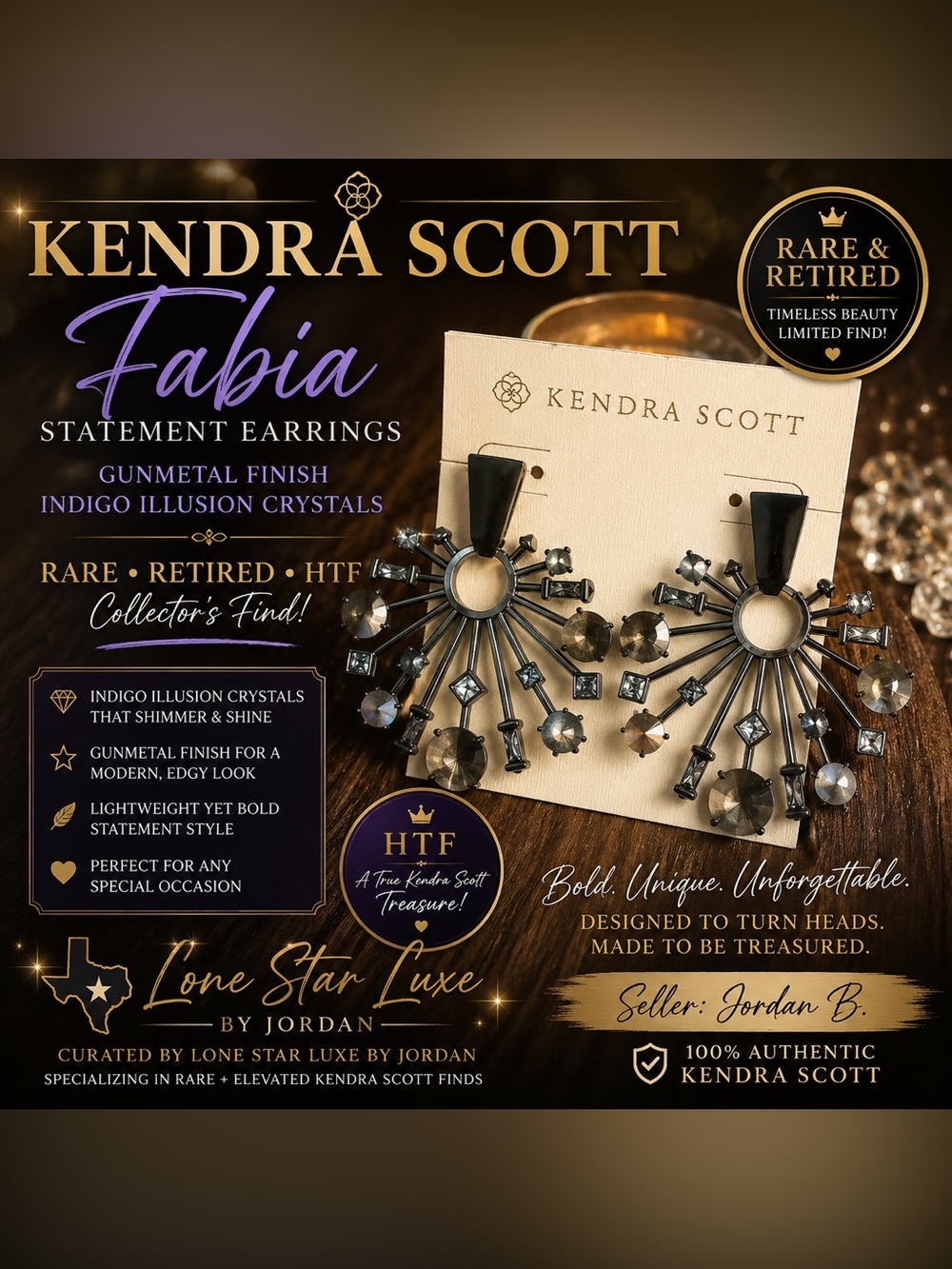 Kendra Scott Fabia Earrings|Gunmetal Indigo|Retired HTF Collectors Piece